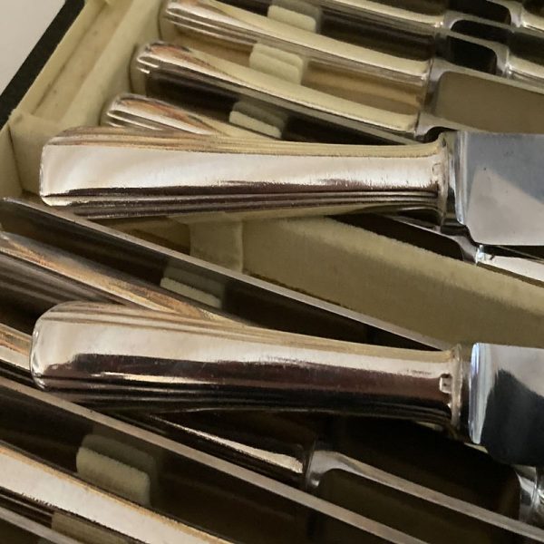 24 Couteaux de table & fromage, en métal argenté, modèle BOREAL