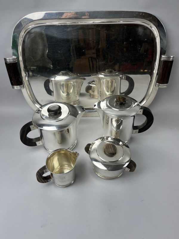Service à café 5 pièces en métal argenté modèle art déco année 1930 ERCUIS – Image 2