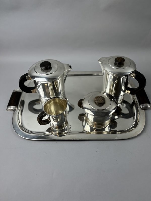 Service à café 5 pièces en métal argenté modèle art déco année 1930 ERCUIS