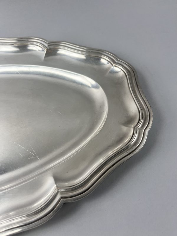 Plat de forme ovale en métal argenté modèle au filet – Image 2