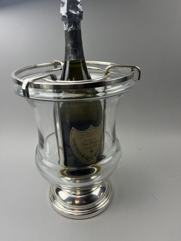 Seau à champagne forme Médicis en verre et métal argenté