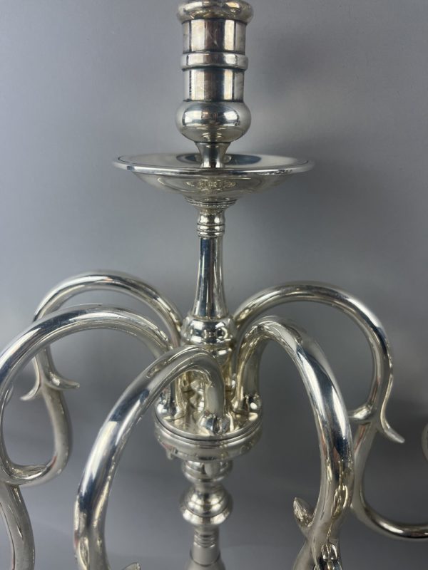 Paire de candélabres cinq branches articulées métal argenté – Image 6