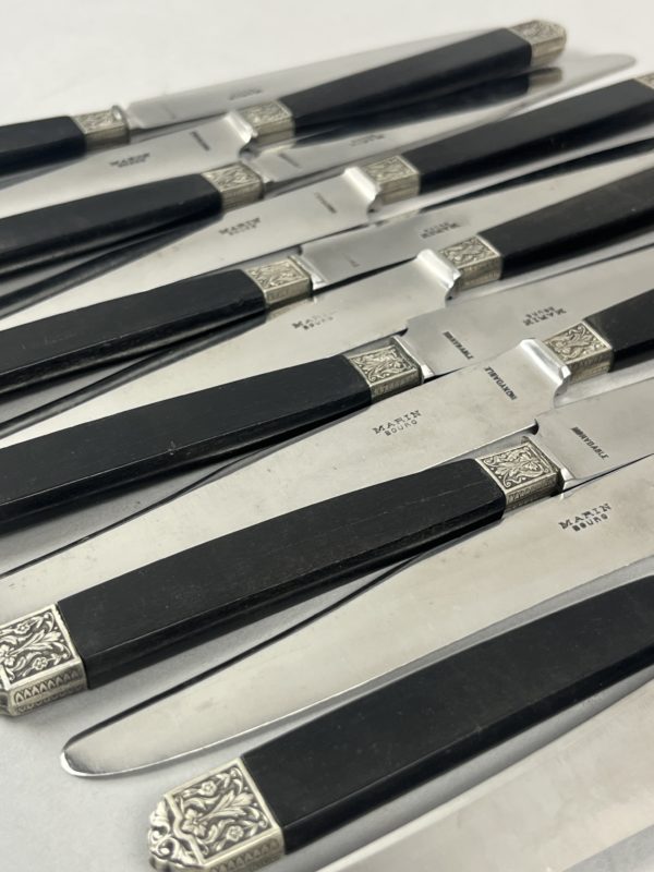 12 Couteaux de table manche ébène virole argent – Image 2